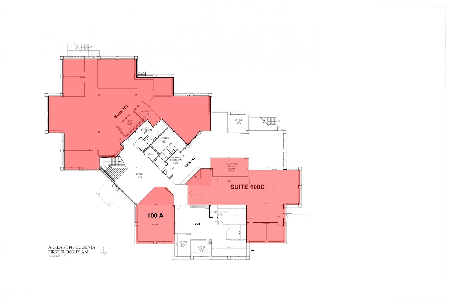Ground floor plan — Suites 101, 100A and 100C